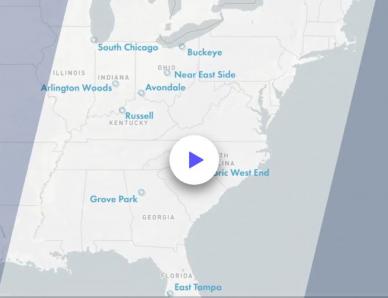 Video play button over a map